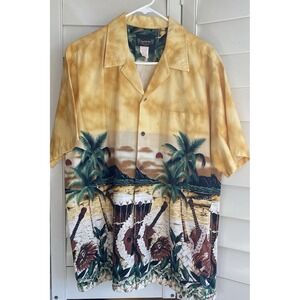 Vintage‎ Island Aloha Wear Shirt XL Guitar Beach Sunset Hawaiian Camp Surf USA